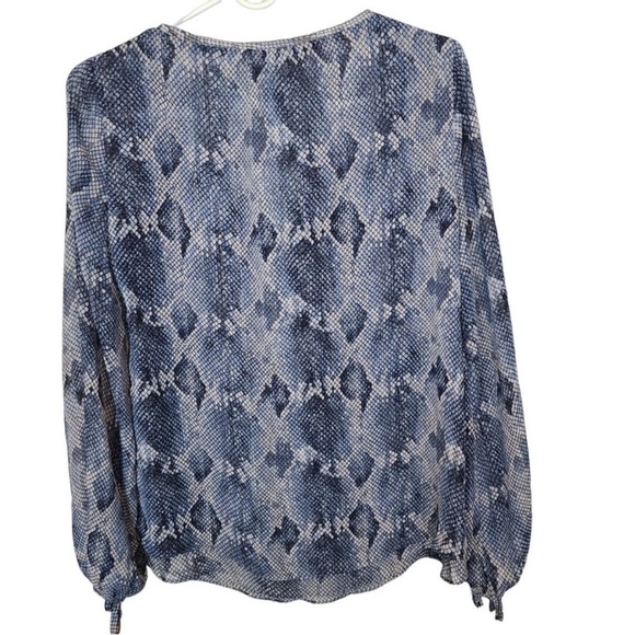 WHITE HOUSE BLACK MARKET Blue Semi-Sheer Snake Print Blouse - Picture 8 of 13